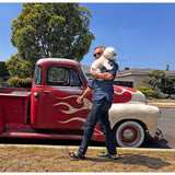 Joe Greene testing the comfort of the Mister Freedom Berkeley Shirt L/S - NOS Indigo Dobby