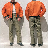 Mister Freedom® MECHANIC Utility Trousers, OG-107 cotton sateen shown with the MA-1 "BAILOUT" FLYER'S JACKET