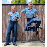 Fit image of Christophe Loiron wearing a size Small in the Snipes Indigo HBT shirt. 