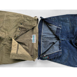 Side by size photo of both the Swabbies (MOD) Khaki HBT and the original Snow Demin