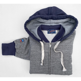 The MF® CONTENDER Attached-Hood Zip-Front Sweatshirt, in all-cotton two-tone tubular fleeced jersey, is designed by Mister Freedom® in California, USA, and produced in Japan