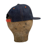 Six Panel Model: Full denim. NOS Cone Mills 12 Oz. denim twill, white/pink line selvedge ID, milled in USA.