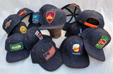 Mister Freedom® Snapback Cap 6P in NOS Cone Mills Denim featuring vintage patches. Made in USA.