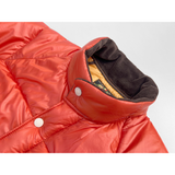 Stand collar lined with corduroy and MF® branded snap button closure