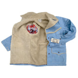 Maverick Jacket Faux shearling fur body lining, 100% acrylic pile fabric, aka “sherpa”.
