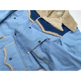 Original vintage-style MF® branded brass snaps closure. Hand warming slash pockets incorporated in vertical panel seam.