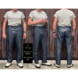 Fit images of the Mister Freedom "Nouvelle Vague" Slacks shown with the Hull Grey Stanley tee size Small