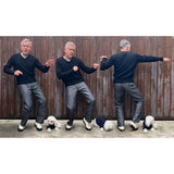 Fit images of Christophe Loiron wearing the size Medium Terrence Cashmere Sweater  with "Nouvelle Vague" Slacks featuring "The Joe Greene"