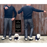Fit image of the Terrence Cashmere Sweater in Medium worn with the "Nouvelle Vague" Slacks in size W31