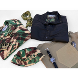 Mister Freedom Rig - One-Zero smock shown in both French Lizard and Black with the "Stingy" boonie hat and Swabbies Khaki HBT 