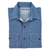 The Mister Freedom Snipes Shirt - Indigo HBT features two large utilitarian chest pockets with pen compartments.  Unstructured one-piece collar.