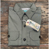 Mister Freedom® SNIPES Shirt in Olive Drab Poplin. Inspired by a vintage 1930’s US Army wool uniform. Made in Japan.