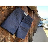 Faded Swabbies Cut-Offs showing the vintage mil-specs herringbone twill fabric aging